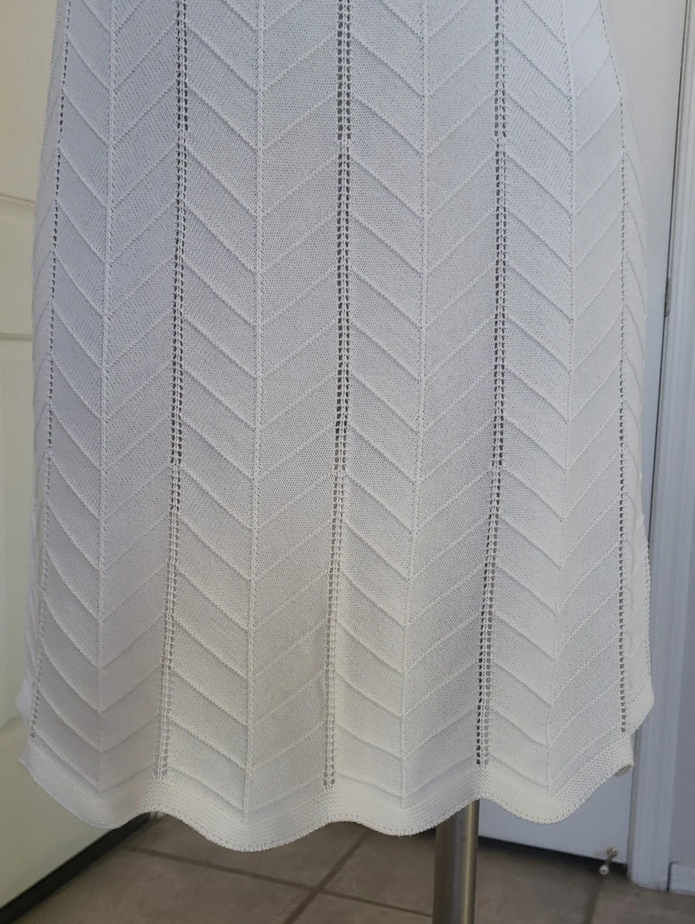 💐 Joie White Cotton Knit Crochet Dress • Chevron Textured Sleeveless Halter XS - Picture 8 of 12